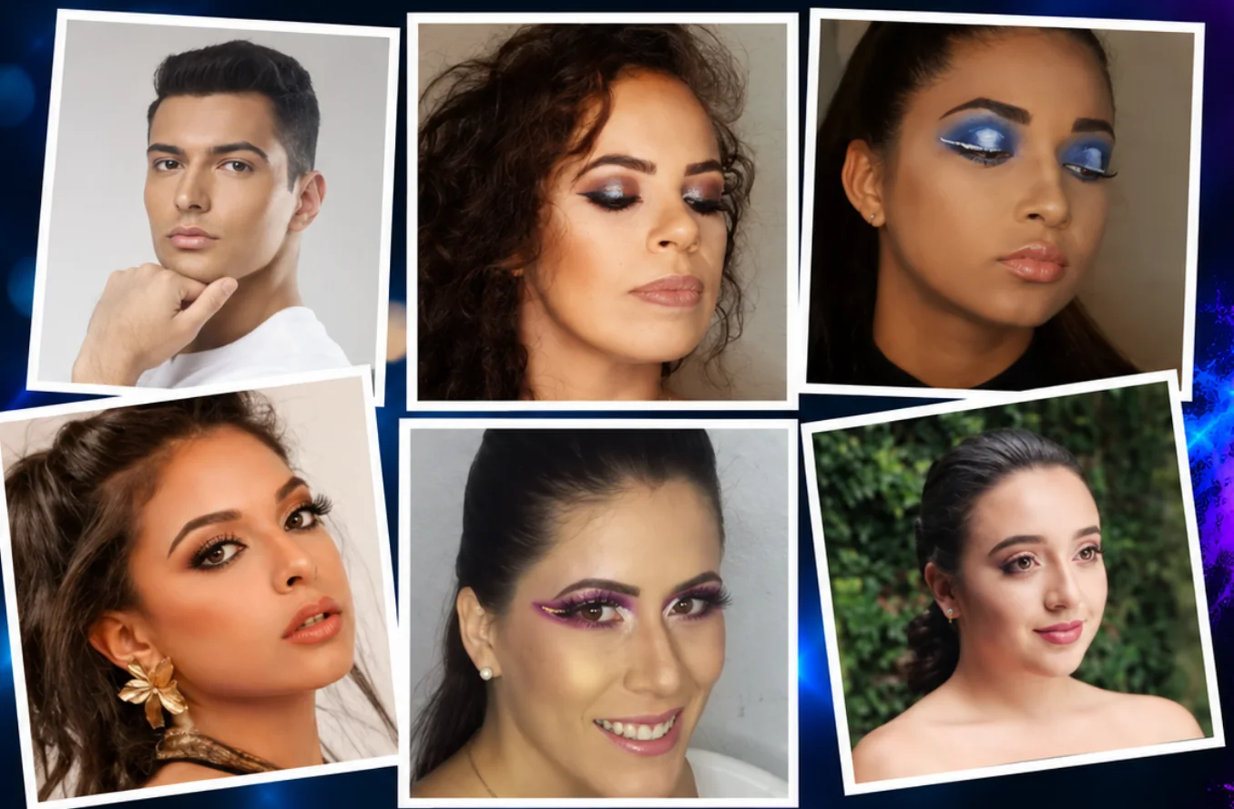 Collage de looks completos de maquillaje