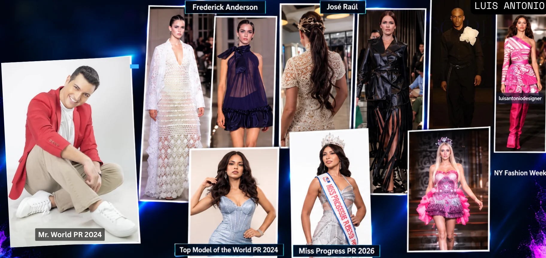 Collage de modelos en pasarela y candidatas de concursos