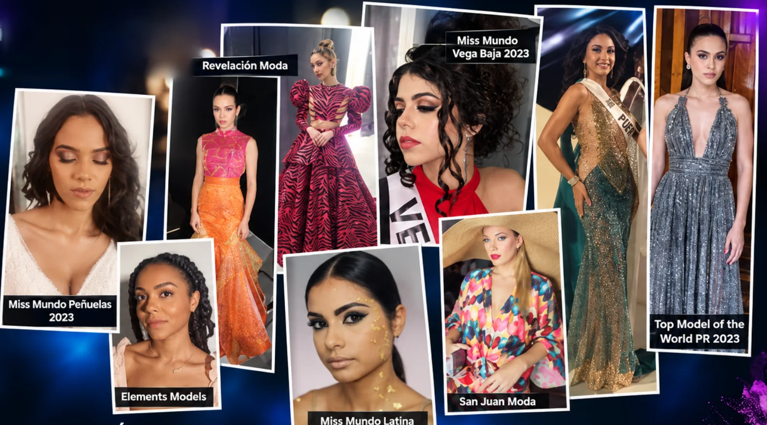 Collage de candidatas y modelos en sesiones de fotos